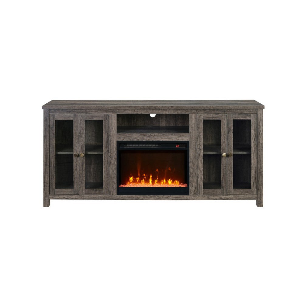 Tony Electric Fireplace TV Stand, Heater, Glass Doors, 70 Inch Walnut Gray - BM349953