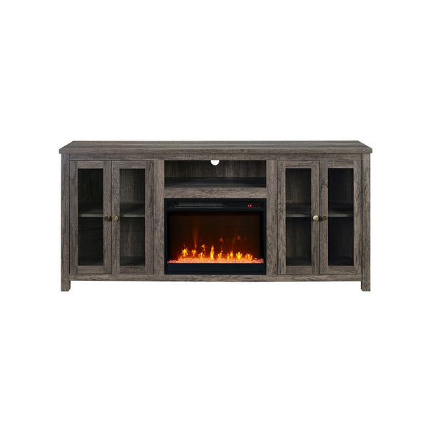 Tony Electric Fireplace TV Stand, Heater, Glass Doors, 70 Inch Walnut Gray - BM349953