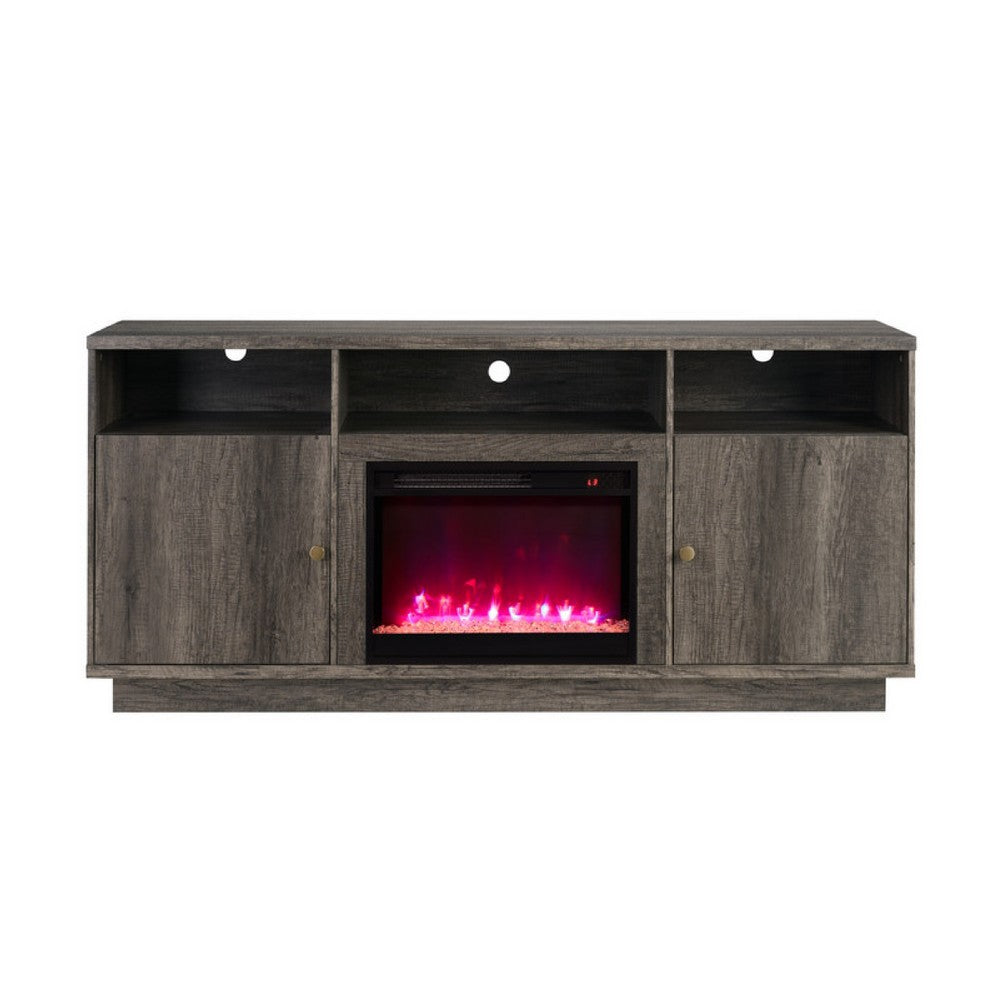 Ambi Electric Fireplace TV Stand Cabinet, Heater, 2 Door, 70 Inch Wood Gray - BM349955