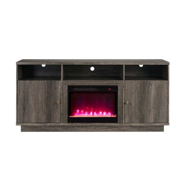 Ambi Electric Fireplace TV Stand Cabinet, Heater, 2 Door, 70 Inch Wood Gray - BM349955
