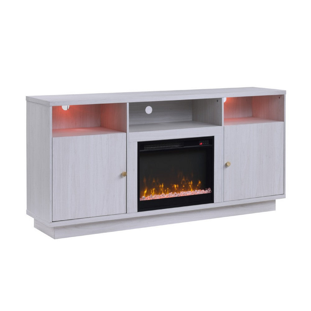 Ambi TV Stand Cabinet with Electric Heating Fireplace, 70 Inch Walnut White - BM349956