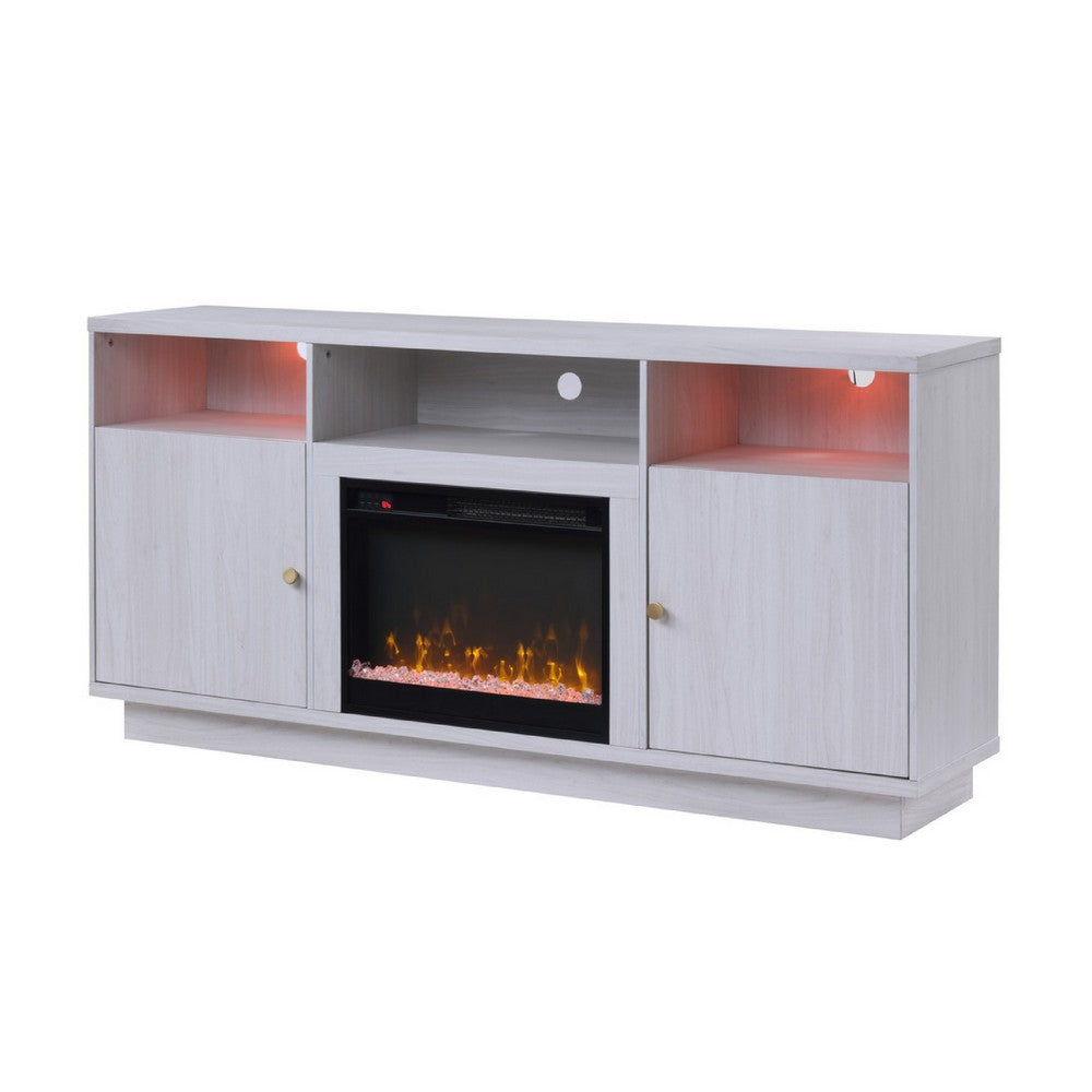 Ambi TV Stand Cabinet with Electric Heating Fireplace, 70 Inch Walnut White - BM349956