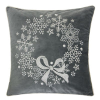 Rola Square Throw Pillow, Snowflake Wreath Embroidery, Gray Velvet 20 Inch - BM349961