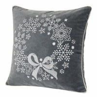 Rola Square Throw Pillow, Snowflake Wreath Embroidery, Gray Velvet 20 Inch - BM349961