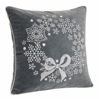 Rola Square Throw Pillow, Snowflake Wreath Embroidery, Gray Velvet 20 Inch - BM349961