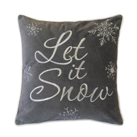 Rola Square Throw Pillow, Let It Snow Embroidery, Gray Cotton 20 Inch - BM349962