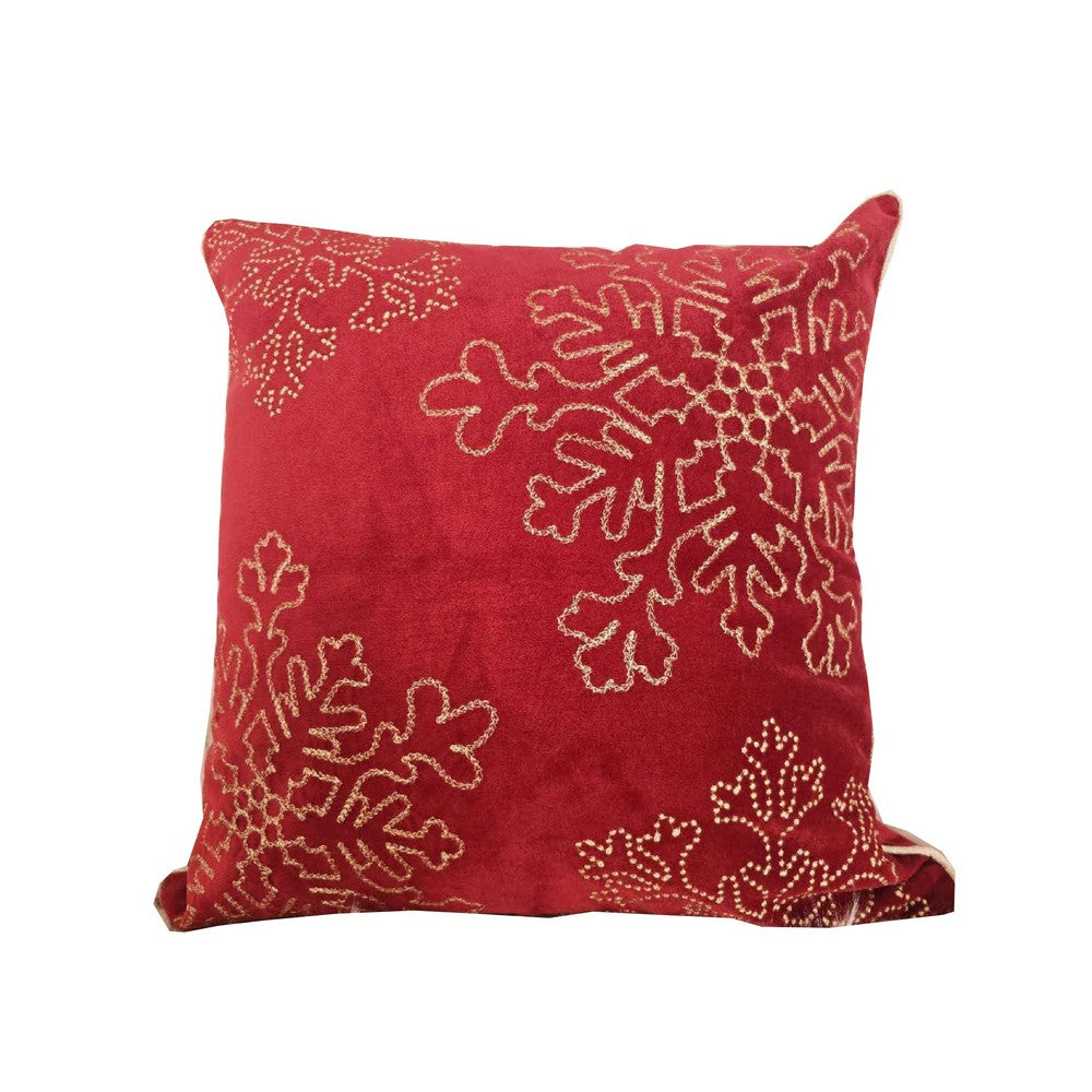 Rola Square Throw Pillow, Gold Snowflake Embroidery, Red Velvet 20 Inch - BM349963