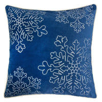 Rola Square Throw Pillow, Silver Snowflake Embroidery, Blue Velvet 20 Inch - BM349964
