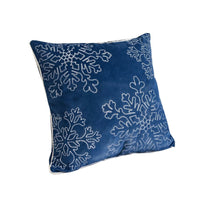 Rola Square Throw Pillow, Silver Snowflake Embroidery, Blue Velvet 20 Inch - BM349964