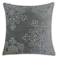 Rola Square Throw Pillow, Silver Snowflake Embroidery, Gray Velvet 20 Inch - BM349965