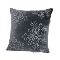 Rola Square Throw Pillow, Silver Snowflake Embroidery, Gray Velvet 20 Inch - BM349965