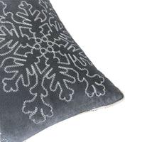 Rola Square Throw Pillow, Silver Snowflake Embroidery, Gray Velvet 20 Inch - BM349965