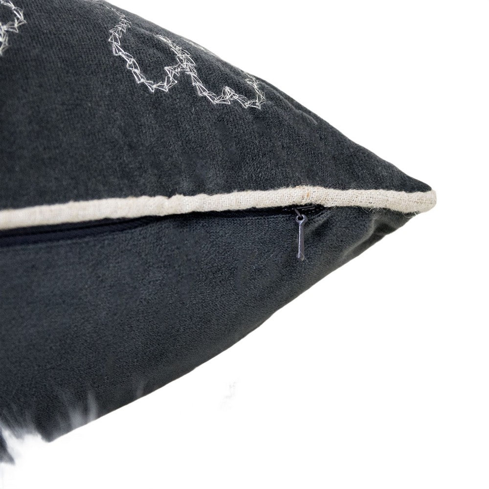 Rola Square Throw Pillow, Silver Snowflake Embroidery, Gray Velvet 20 Inch - BM349965