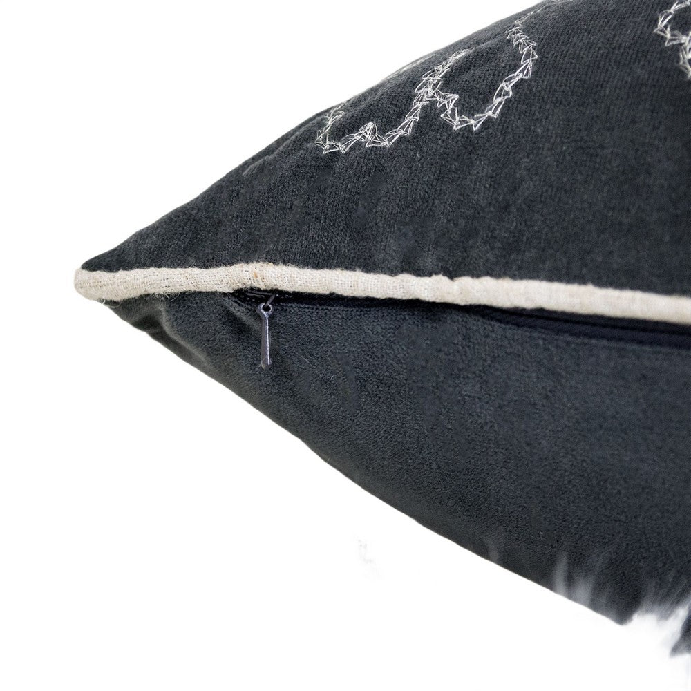 Rola Square Throw Pillow, Silver Snowflake Embroidery, Gray Velvet 20 Inch - BM349965