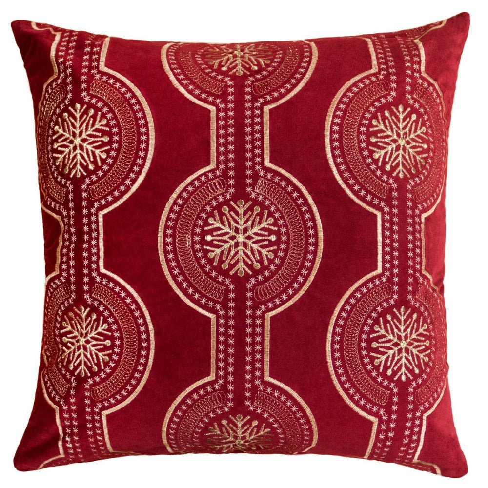 Rola Square Throw Pillow, Geometric Snowflake Embroidery, Red Velvet 20 Inch - BM349966