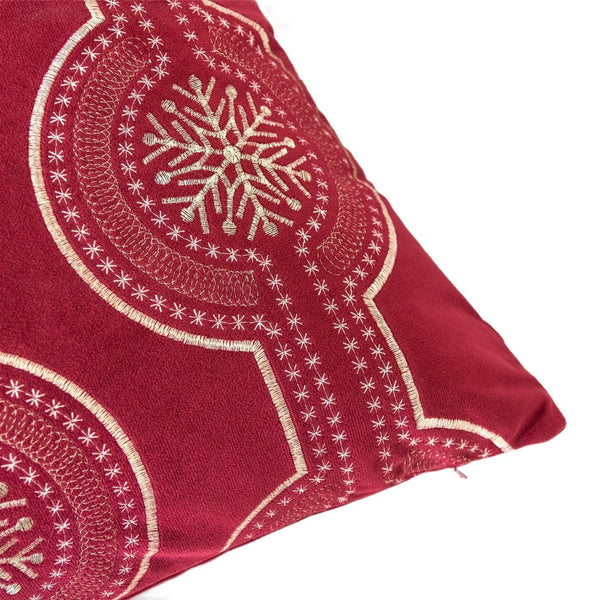 Rola Square Throw Pillow, Geometric Snowflake Embroidery, Red Velvet 20 Inch - BM349966