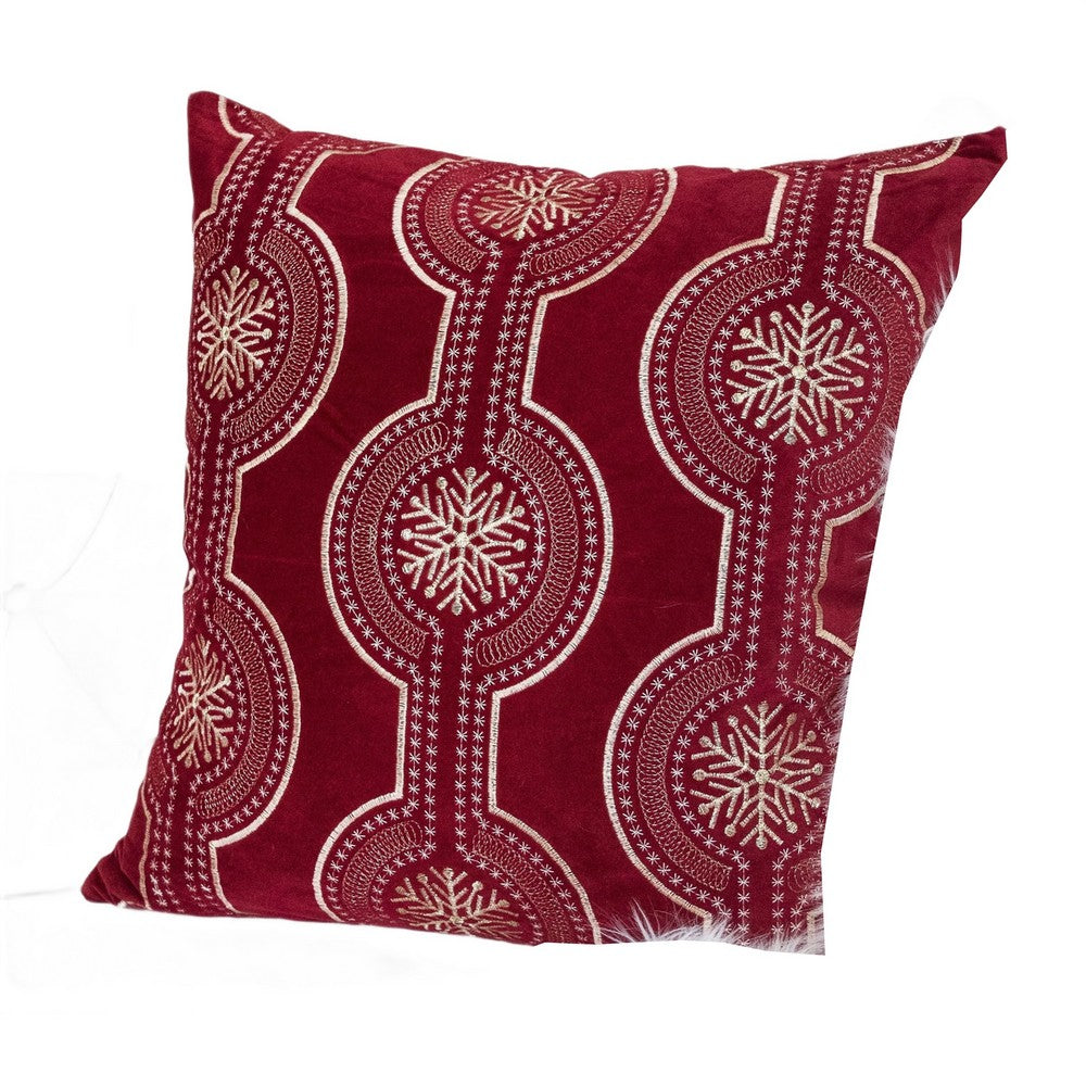 Rola Square Throw Pillow, Geometric Snowflake Embroidery, Red Velvet 20 Inch - BM349966