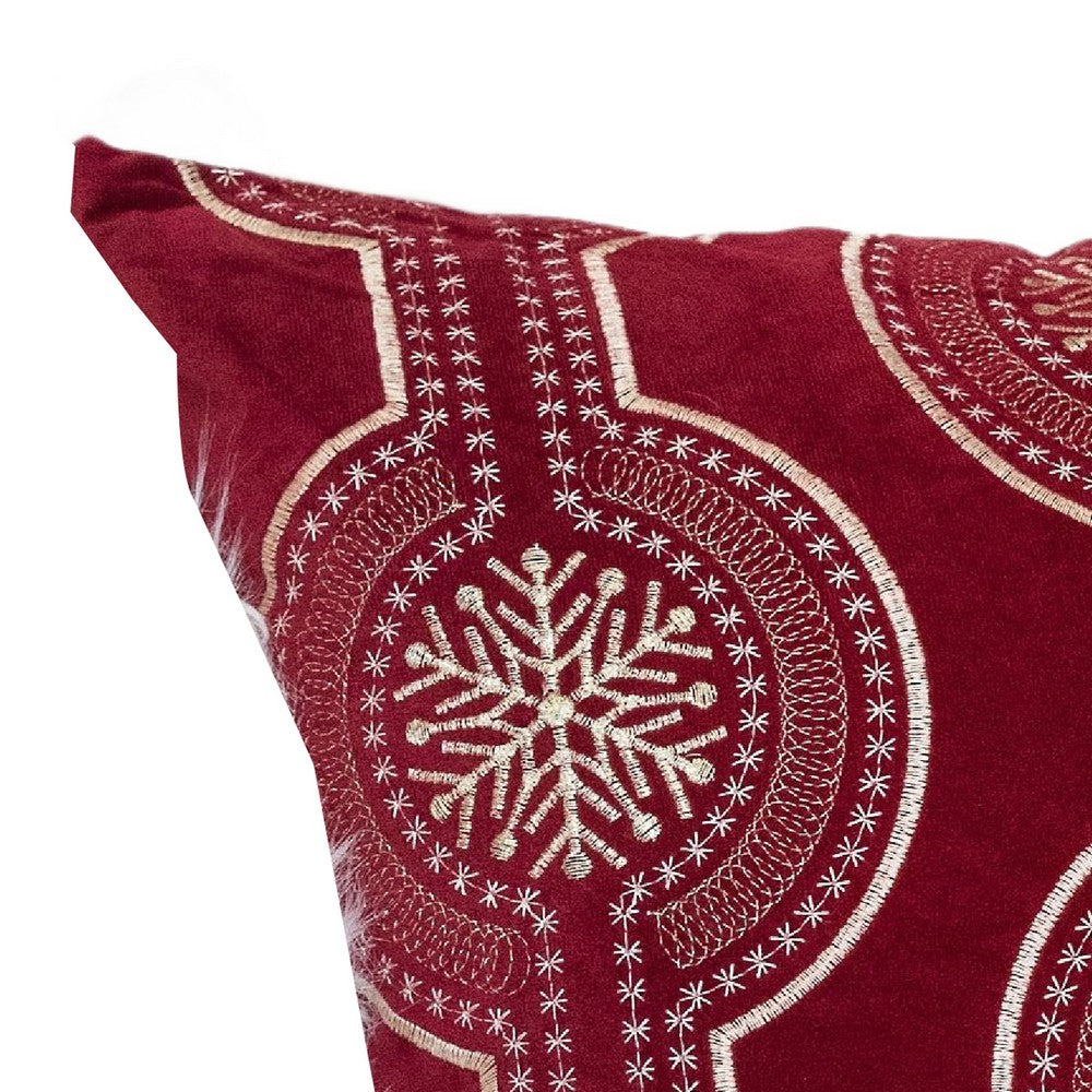 Rola Square Throw Pillow, Geometric Snowflake Embroidery, Red Velvet 20 Inch - BM349966