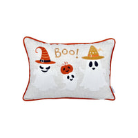 Vobo Lumbar Pillow, Ghost, Pumpkin, and Boo Embroidery, Ivory Velvet 14x20 - BM349967