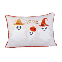Vobo Lumbar Pillow, Ghost, Pumpkin, and Boo Embroidery, Ivory Velvet 14x20 - BM349967