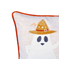 Vobo Lumbar Pillow, Ghost, Pumpkin, and Boo Embroidery, Ivory Velvet 14x20 - BM349967