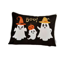 Vobo Lumbar Pillow, Ghost, Pumpkin, and Boo Embroidery, Black Velvet 14x20 - BM349968