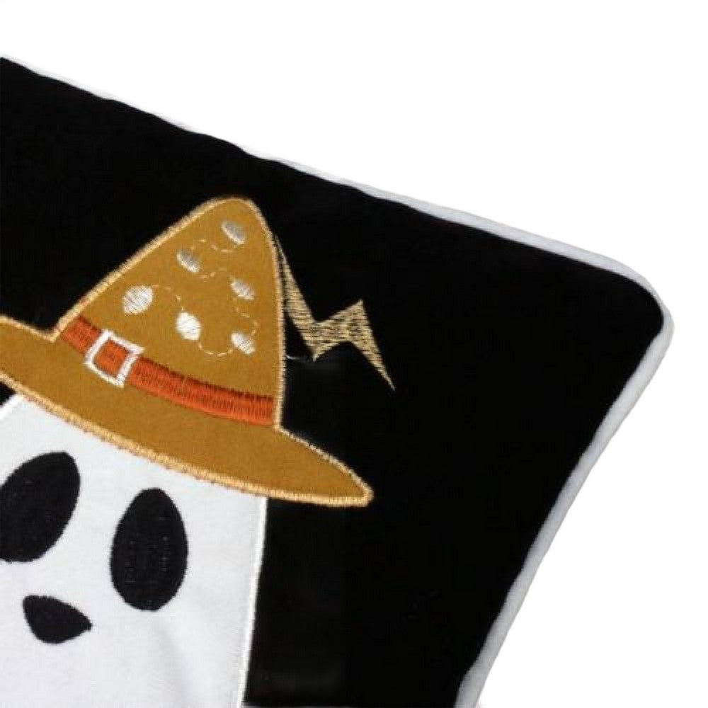 Vobo Lumbar Pillow, Ghost, Pumpkin, and Boo Embroidery, Black Velvet 14x20 - BM349968