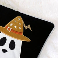 Vobo Lumbar Pillow, Ghost, Pumpkin, and Boo Embroidery, Black Velvet 14x20 - BM349968