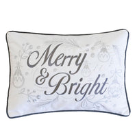 Lumbar Pillow, Merry and Bright Script, Embroidered White Velvet, 14x20 - BM349969