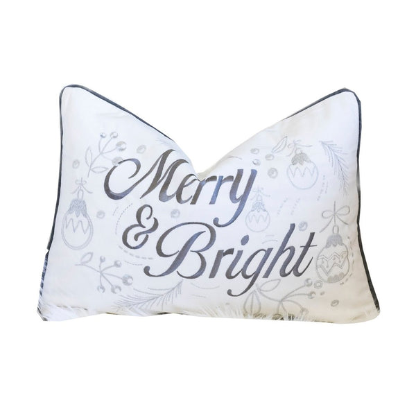 Lumbar Pillow, Merry and Bright Script, Embroidered White Velvet, 14x20 - BM349969
