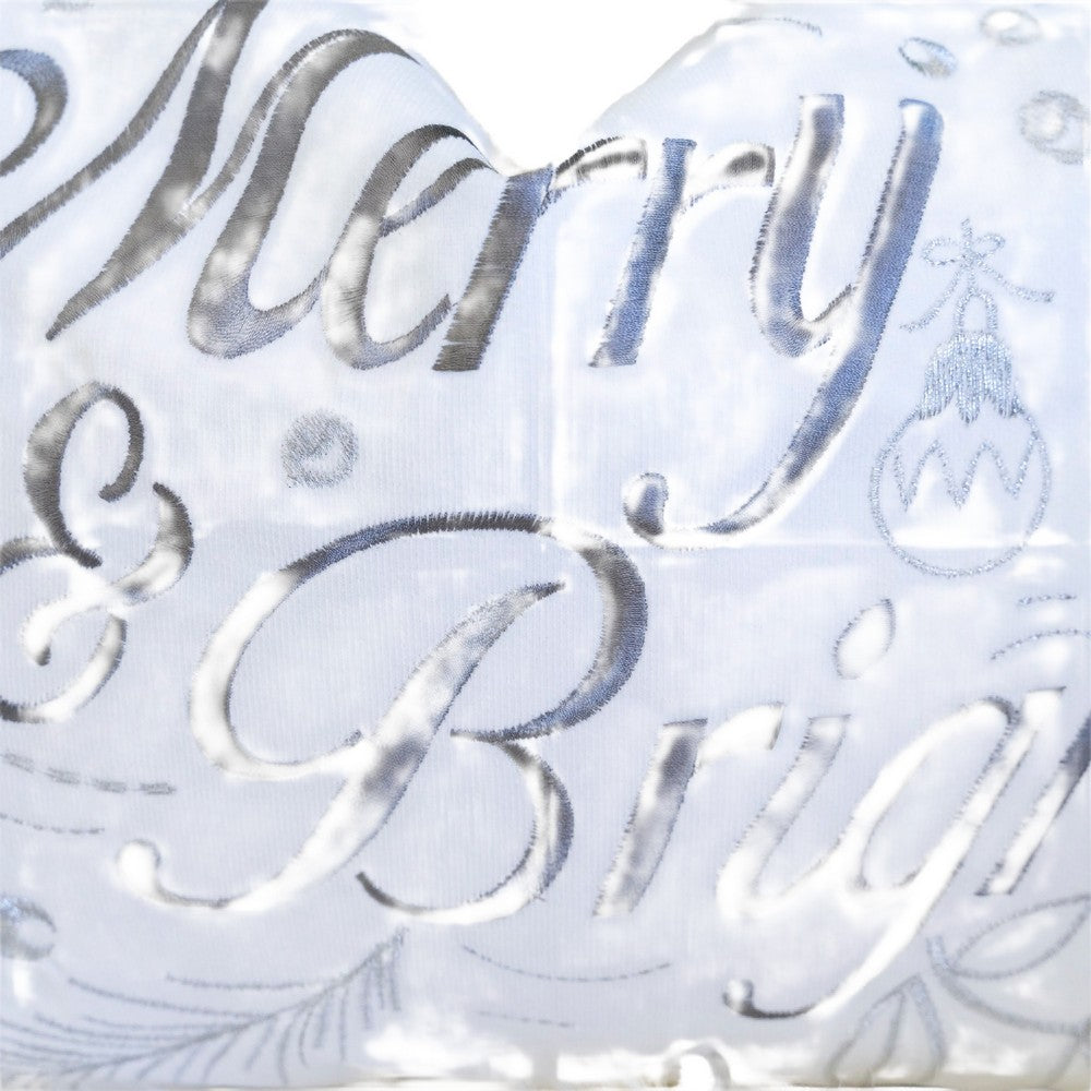 Lumbar Pillow, Merry and Bright Script, Embroidered White Velvet, 14x20 - BM349969