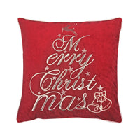 Aure Square Throw Pillow, Merry Christmas Embroidery, Red Velvet 20 Inch - BM349970