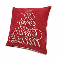 Aure Square Throw Pillow, Merry Christmas Embroidery, Red Velvet 20 Inch - BM349970