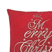 Aure Square Throw Pillow, Merry Christmas Embroidery, Red Velvet 20 Inch - BM349970