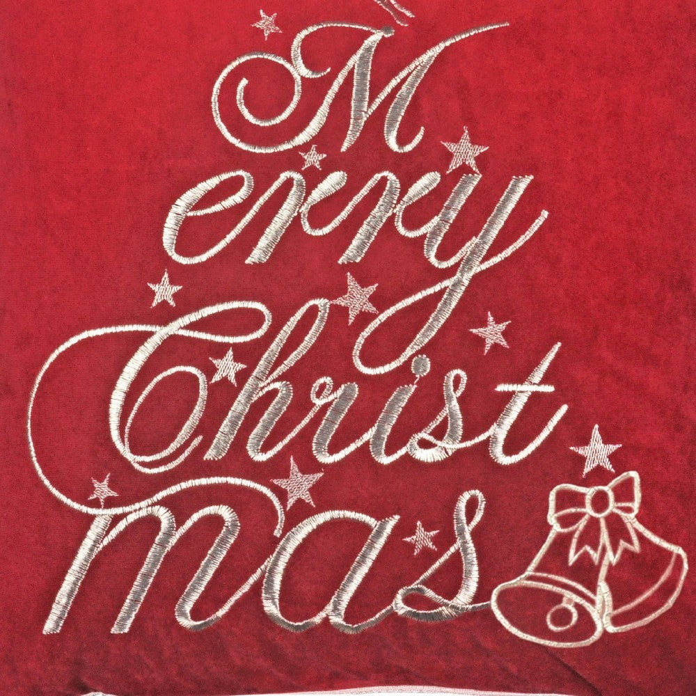 Aure Square Throw Pillow, Merry Christmas Embroidery, Red Velvet 20 Inch - BM349970