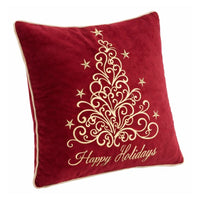 Aure Square Throw Pillow, Happy Holidays Embroidery, Red Velvet 20 Inch - BM349971