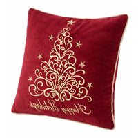 Aure Square Throw Pillow, Happy Holidays Embroidery, Red Velvet 20 Inch - BM349971