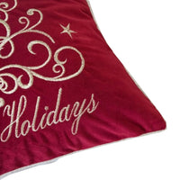 Aure Square Throw Pillow, Happy Holidays Embroidery, Red Velvet 20 Inch - BM349971