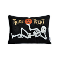 Teya Lumbar Pillow, Skeleton Embroidery, Trick or Treat Black Velvet 14x20 - BM349972
