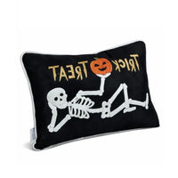 Teya Lumbar Pillow, Skeleton Embroidery, Trick or Treat Black Velvet 14x20 - BM349972