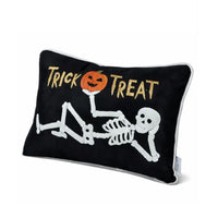 Teya Lumbar Pillow, Skeleton Embroidery, Trick or Treat Black Velvet 14x20 - BM349972