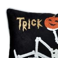 Teya Lumbar Pillow, Skeleton Embroidery, Trick or Treat Black Velvet 14x20 - BM349972
