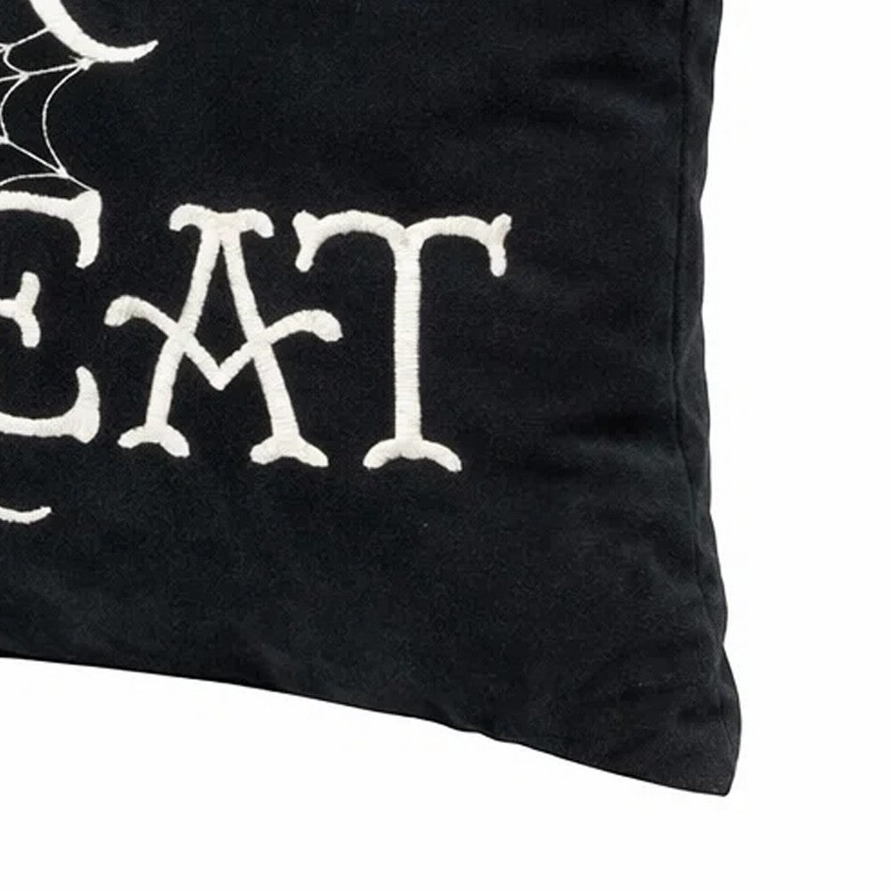 Teya Lumbar Pillow, TRICK OR TREAT Embroidery w Pumpkin, Black Velvet 14x20 - BM349973