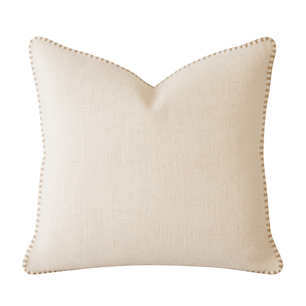 Niva Square Throw Pillow, Linen-Like Ivory, Decorative Stitched trim 24x24 - BM349974