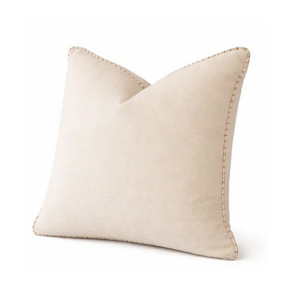 Niva Square Throw Pillow, Linen-Like Ivory, Decorative Stitched trim 24x24 - BM349974