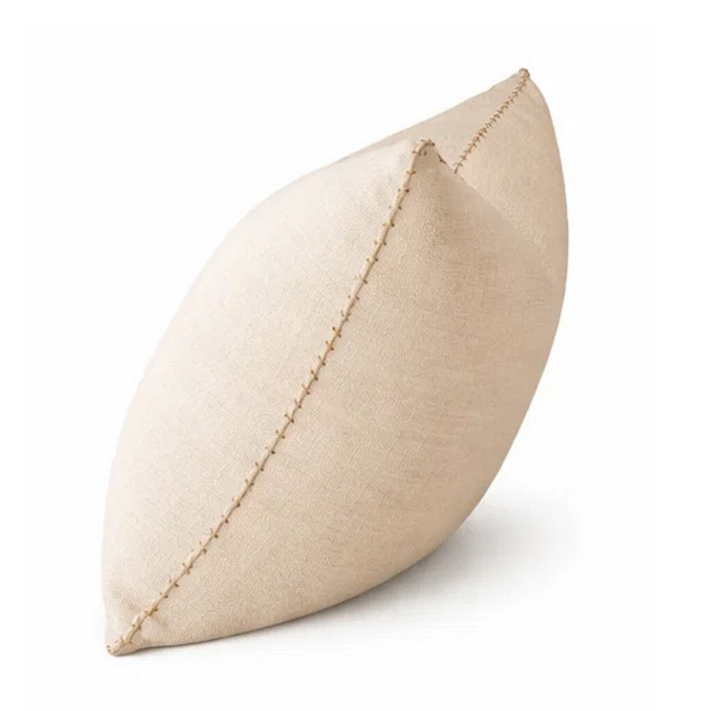 Niva Square Throw Pillow, Linen-Like Ivory, Decorative Stitched trim 24x24 - BM349974