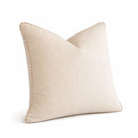 Niva Square Throw Pillow, Linen-Like Ivory, Decorative Stitched trim 24x24 - BM349974