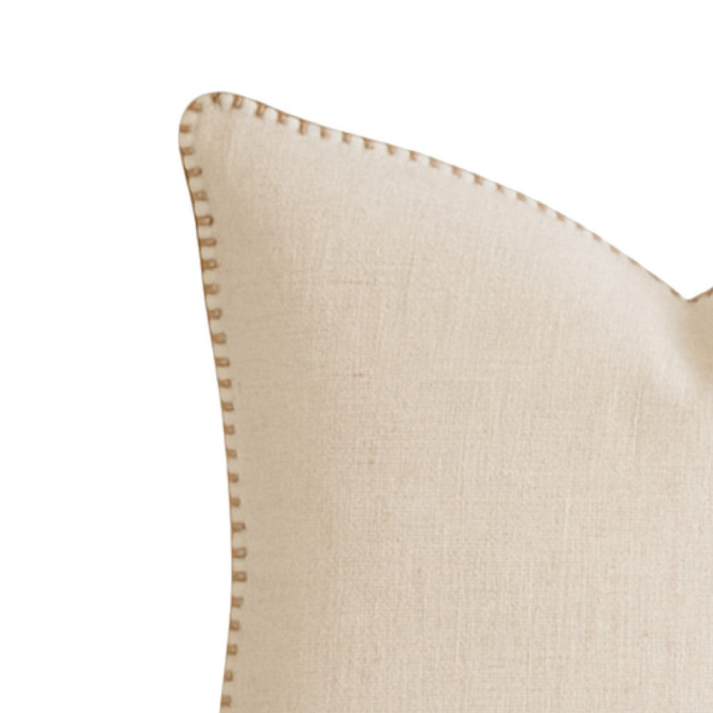 Niva Square Throw Pillow, Linen-Like Ivory, Decorative Stitched trim 24x24 - BM349974