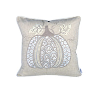 Niva Square Throw Pillow, Lace Embroidered Pumpkin, Linen-Blend Taupe 20 Inch - BM349975
