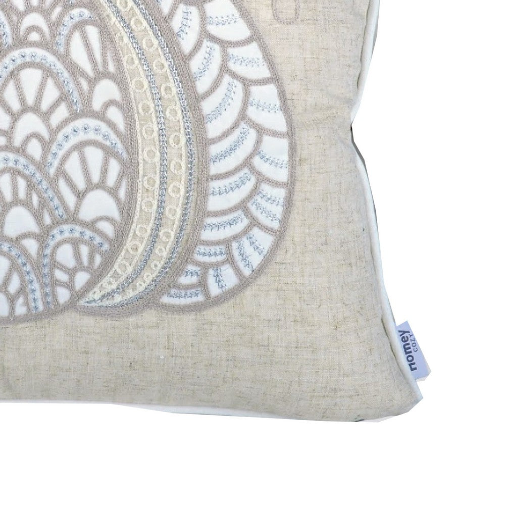 Niva Square Throw Pillow, Lace Embroidered Pumpkin, Linen-Blend Taupe 20 Inch - BM349975